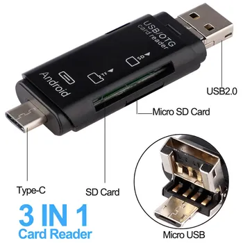 

New Type C & Micro USB OTG Card Adapter 3 In 1 USB-C Reader Flash Stick TF Read Plug For Mobile Phone PC Mac Computer