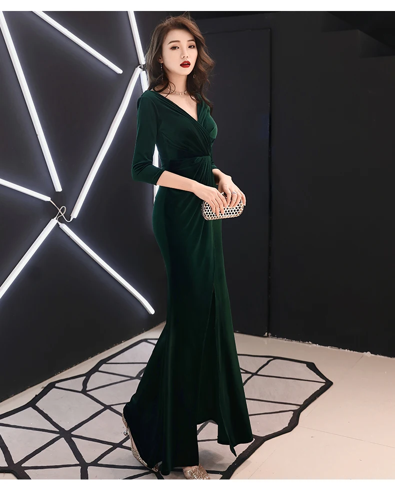 Weiyin зеленые бархатные вечерние платья с длинными рукавами robe de soiree longue платье для выпускного вечера abendkleider vestidos de fiesta WY1319