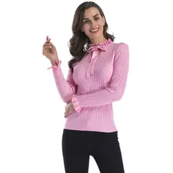 Зашнуровать основная топы с длинными рукавами для женщин Размеры M-XL трикотажные Для женщин свитера удобные хлопковые толстые теплые