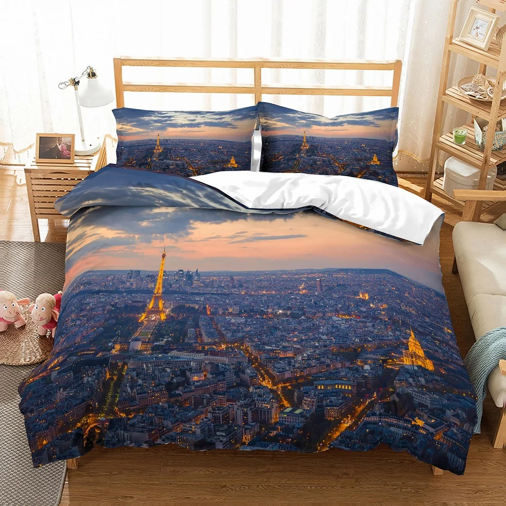 

3D Printed Gold Glow Night View of Paris Modern Duvet Cover Set 3 PCS(1 Duvet Cover 2 Pillow Sham) Paris Home/Dorm Bedding Set