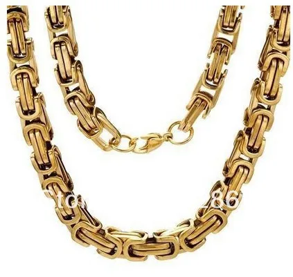 

Top Quality Fashion Jewelry Set Men's stainless steel byzantine link necklace bracelet Gold-Tone 8mm