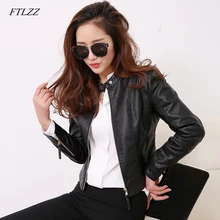 FTLZZ European Style O Neck PU Leather Jacket New Fashion Motorcycle Leather Outwear Women font b