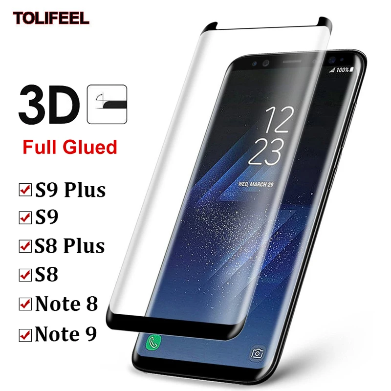 

3D Curvy Full Glued Tempered Glass For Samsung Galaxy S8 S9 Plus Note 8 9 Note8 Note9 Screen Protector Case Friendly Film