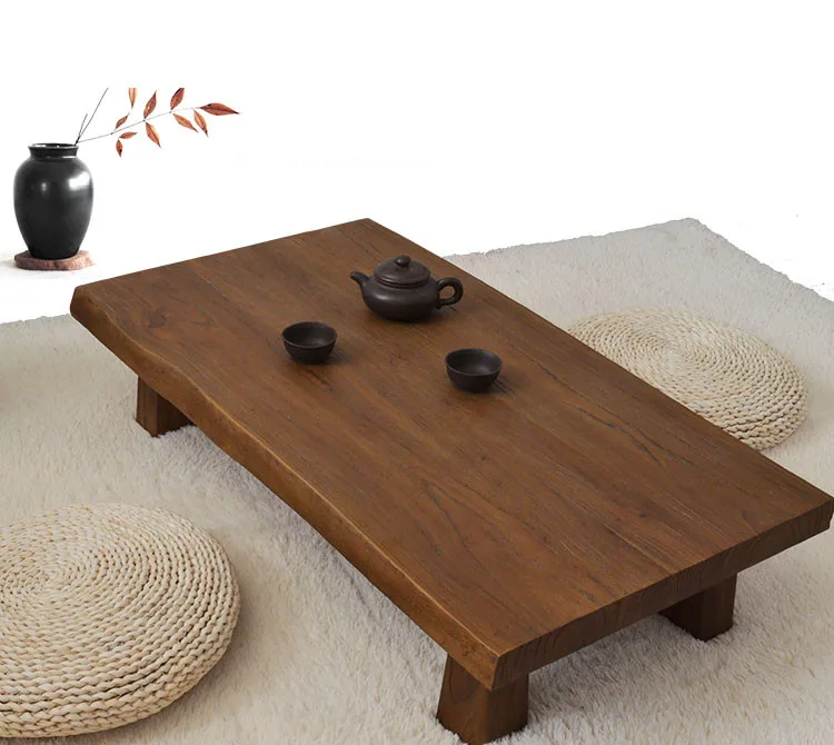 

Solid Elm Wood Low Table Antique Finish Rectangular 90cm Living Room Furniture Asian Sofa Table Modern Rustic Wood Coffee Table