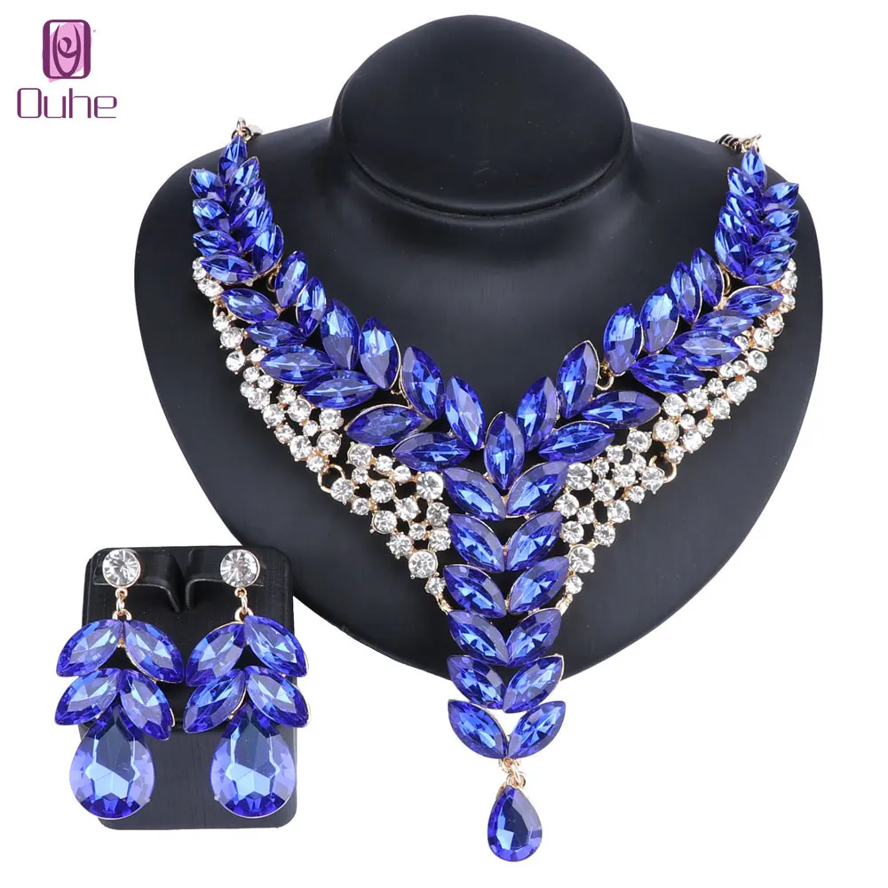 

Women Crystal Wedding Jewelry Sets For Bride Party Costume Accessories Bridal Decorations Necklace Earring Jewellery Set 6Colors