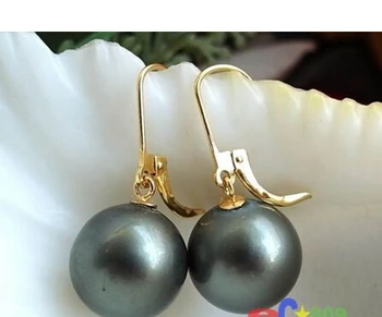 

FREE shipping> >>>WOW 14MM BLACK SOUTH SEA SHELL PEARL DANGLE EARRING