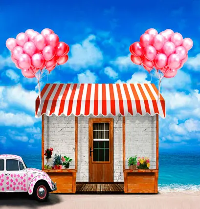 

Red Balloons Decor 150x200cm Photography Vinyl Backgrounds Cute House Theme Personal Photoshoot Backdrops