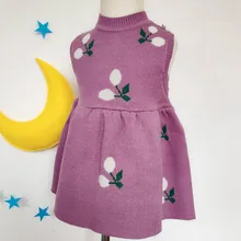 Трикотажное платье с вишней для девочек; коллекция года; осенне-зимняя одежда; детское платье для маленьких девочек; вязаные платья-свитера принцессы без рукавов