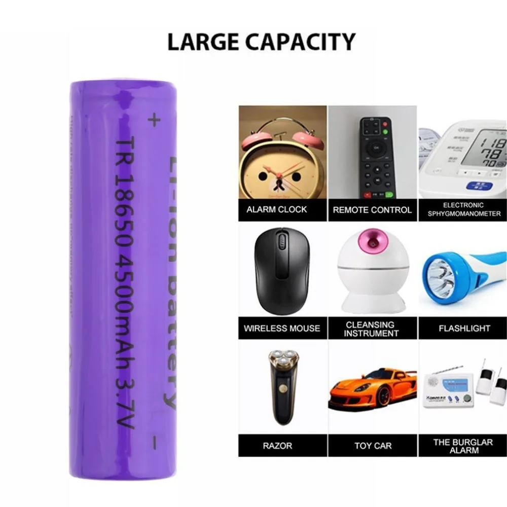 2 шт./лот 18650 Li-Ion 4500 мАч емкость 3,7 в перезаряжаемый аккумулятор для Светодиодный фонарь Фиолетовый фонарь новые батареи