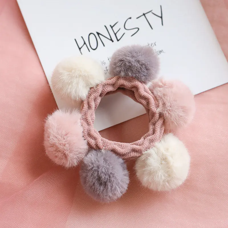 Ruoshui Woman Pompom Hair Ties Girls Elastic Hair Band Rubber Band Hair Accessories Gum Rope Cute Scrunchies Ponytail Holder
