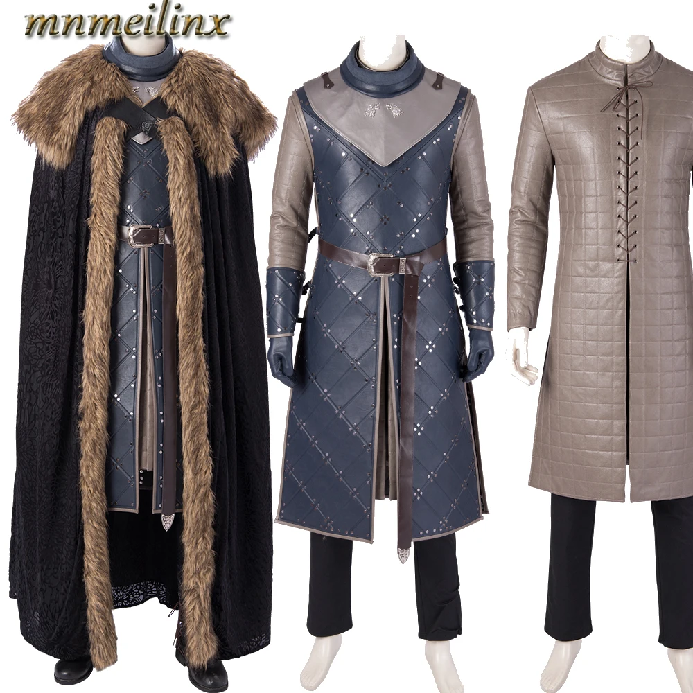

Latest Game of Thrones Jon Snow Cosplay Costumes Halloween Suit Men Party Cpae Coat Vest Outfit