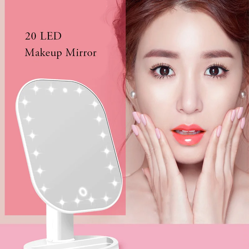 

20 LEDs Makeup Mirror with Cosmetic Mirror with Touch Dimmer Switch Battery Operated Stand for Tabletop Bathroom Bedroom Travel