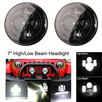 

2PCS X 7" Round Headlight Black For Jeep LED 40w 4 Lens Headlamp for Jeep Land Rover Defender Lada 4x4 urban Niva