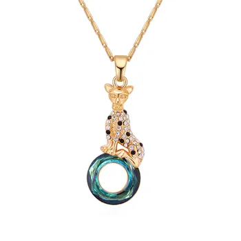 

Blue crystal necklace for teacher Dubai leopard pendant chain with crystal cosmic circle stones from swarovski 2018