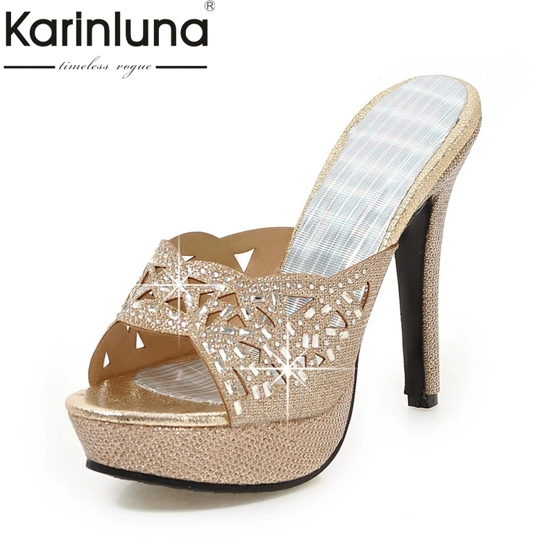 

KARINLUNA 2018 plus size 33-43 platform brand Women Shoes Sexy thin High Heels Dating Party wedding mules Pumps woman Footwear
