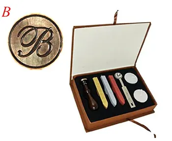 

Vintage Letter B Alphabet Initial B Engraved Wedding Invitation Gift Box Wax Seal Stamp Sticks Melting Spoon Set