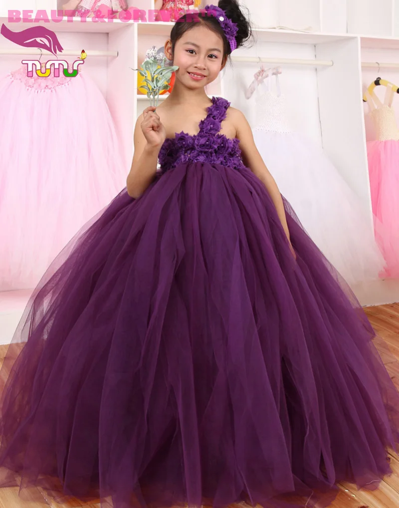 purple tulle flower girl dress