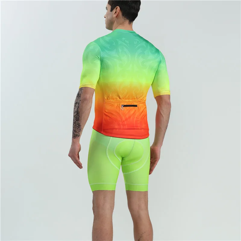 BOESTALK new men cycling jersey set short sleeve fluorescent color uniforme professional competition team go pro triathlon suit