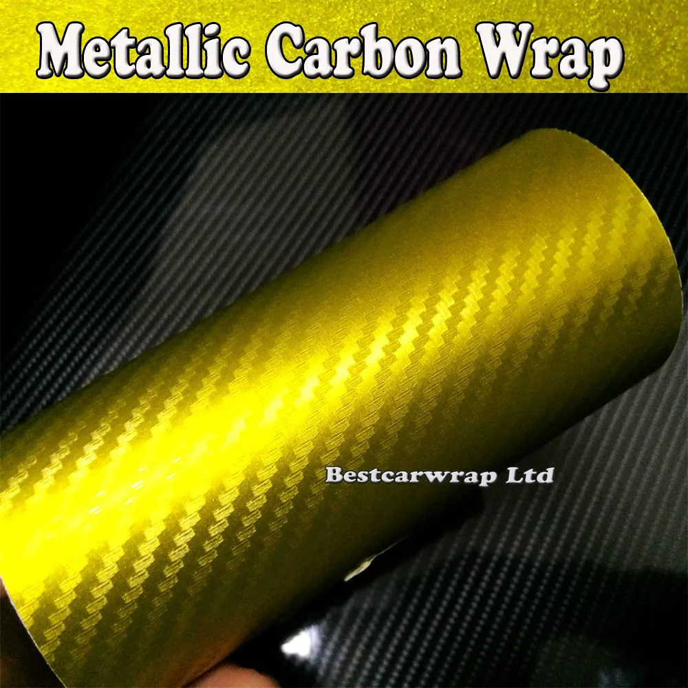 3D Metallic Gold Carbon Fibre Vinyl With Air Free For Car Wrap Auto