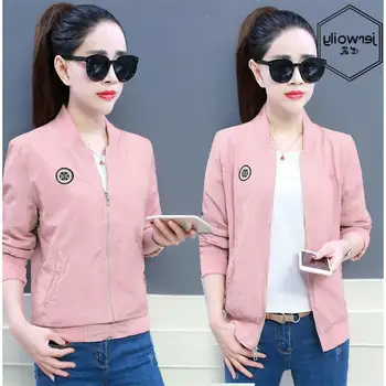 

Autumn Korean Style Women Baseball Jackets Female Basic Coats Army Green & White Color Baseball Uniform Outwearr Loose Coat