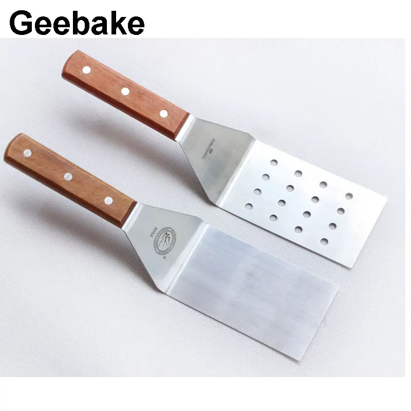 Beste 2 stk set Hoge Kwaliteit Houten Handvat BBQ Schop Vierkante Lek Steak Spade Cuisine Spade Teppanyaki Gereedschap M1337