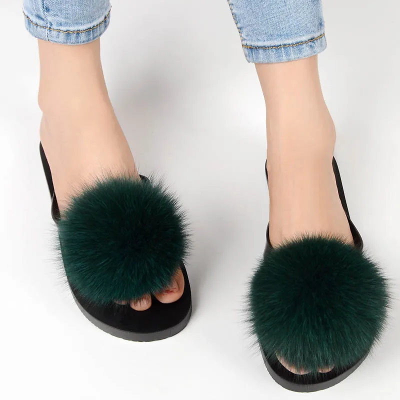 women slippers fox fur pompom (17)