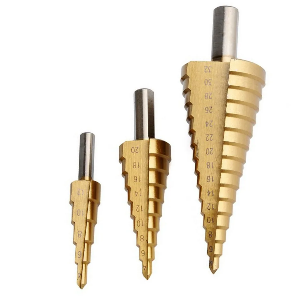 

3pcs Six Horn Handle HSS Step Cone Titanium Drill Bit Tool Hole Cutter Kits 4-12mm 4-20mm 4-32mm