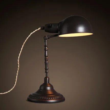 

American Vintage Style Black Wrought Iron Distress Table Lamp Creative Reading Bedroom Study LED Table Lights Free Shipping