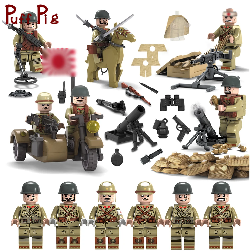 

6pcs/set Army Japanese Rifleman Soldiers Guns Building Blocks Giocattoli Jouet Military ww2 Weapons Figures Children Boy's Toys