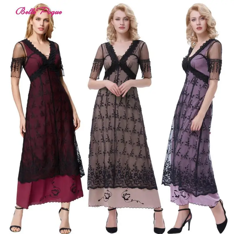 

Belle Poque Lace A-Line Sexy Bohemian Beach Dresses V Neck Maxi Runway Dress Maxi Long Dress Printing Spring Vestido 3 Colors