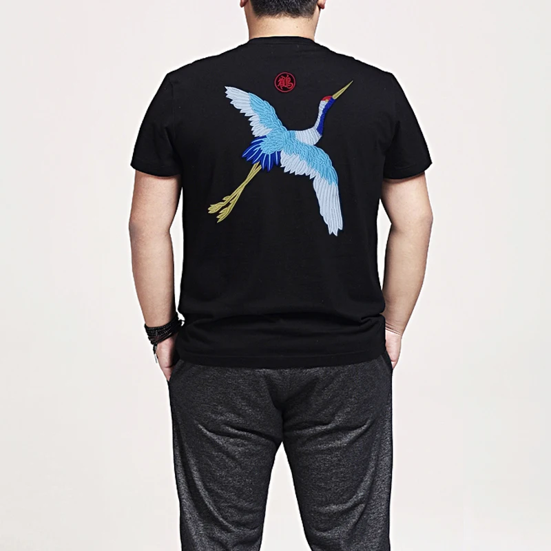 Летние плюс размер жировых ребята Мужская футболка хип-хоп О-образным вырезом с коротким рукавом хлопковая футболка вышивка Кран 7xl 8xl