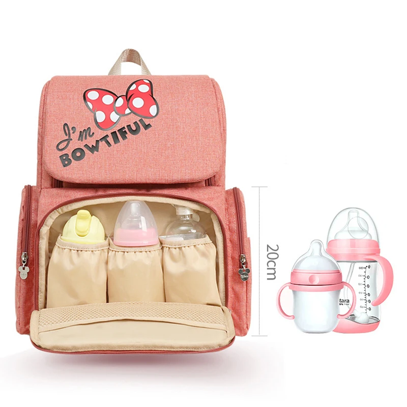 Disney New Fashion Maternity Bag Multifunctional Pink Mother Baby Double Shoulder Bag For Travel Large Capacity Nappy Bag