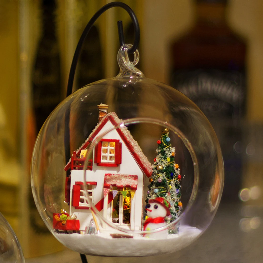 Diy Doll House Mini Glass Ball Model Building Kits Handmade Wooden Miniature Dollhouse Toy Kids Christmas Gifts Free Shipping (9)