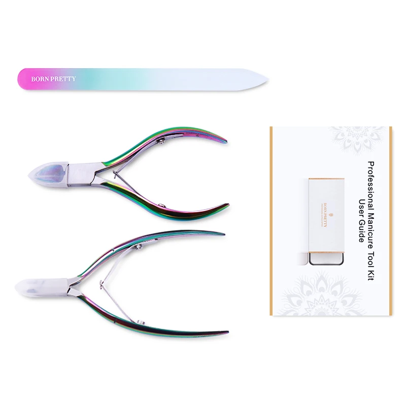 

BORN PRETTY Chameleon Rainbow Nail Trimmer Nipper Cuticle Remover Kits Matte Handle Nail File Grinding Glass Manicure Tools