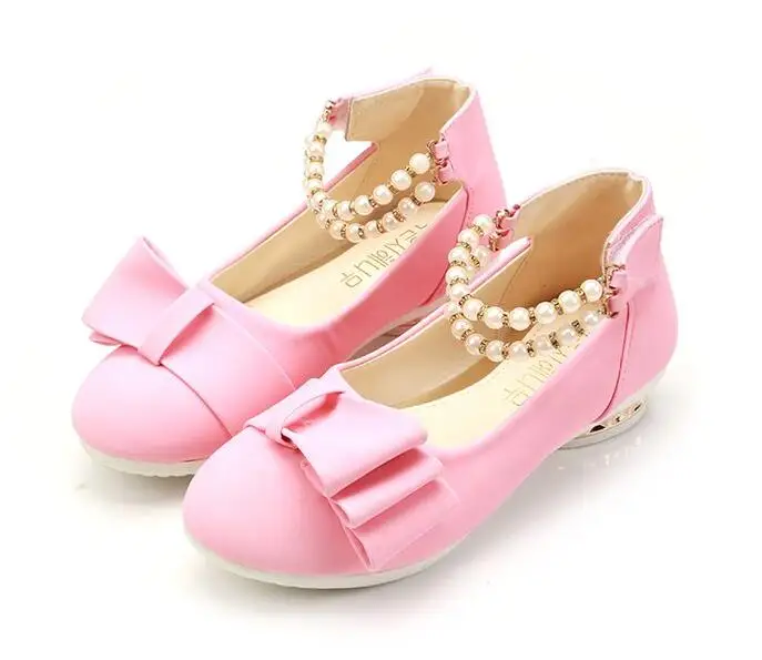 Новинка года; вечерние туфли для девочек; красные туфли; модельные туфли принцессы для девочек; модные свадебные туфли на танкетке с бусинами; цвет розовый; Детская школьная обувь - Цвет: pink