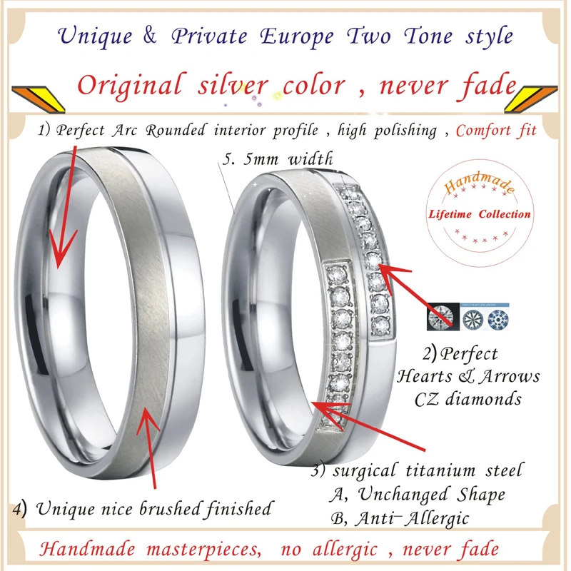 Silver Color men jewelry rings for women love titanium couple wedding band rings trouwringen ringen anillos bague bijoux  (6)