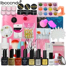 Pro Nail Art Set Manicure Tools 36W UV Lamp 10 Color Gel Polish Base Coat Matte Top with Remover False Nail Tips and Stickers