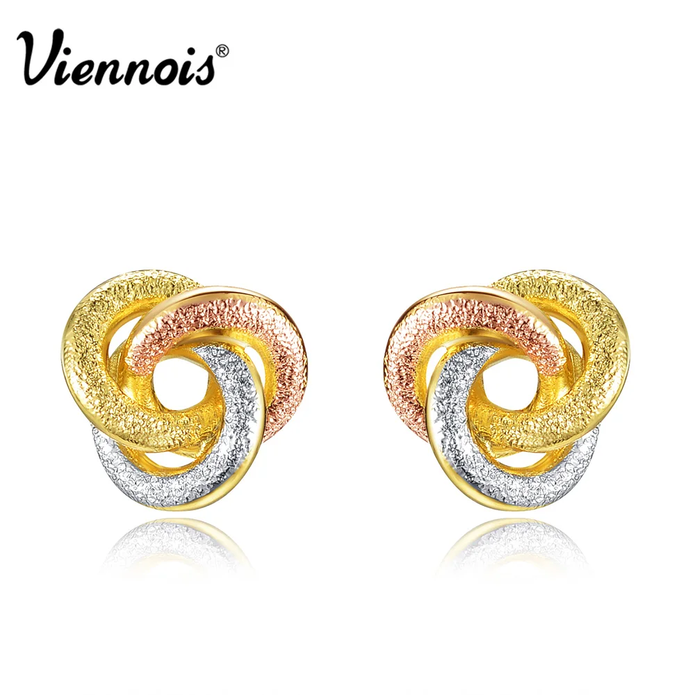 Viennois Fashion Jewelry Gold Silver Rose Color Knot Stud Viennois Fashion Jewelry Gold Silver Rose Color Knot Stud Earrings For Woman Triple Small In From
