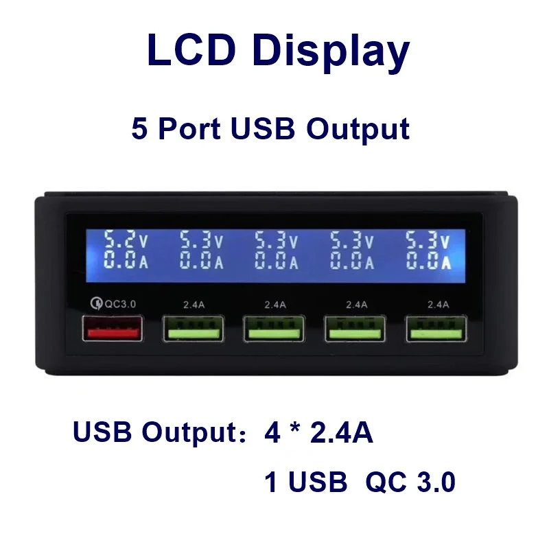 Зарядное устройство с несколькими портами 5 USB В 8 А быстрая зарядка 3 0 ЖК дисплеем