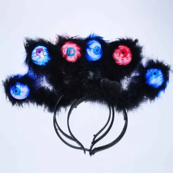 

Halloween LED Flashing Alien Headband Black Feather Light-Up Eyeballs Hair Band Glow Party Supplies led Accessories