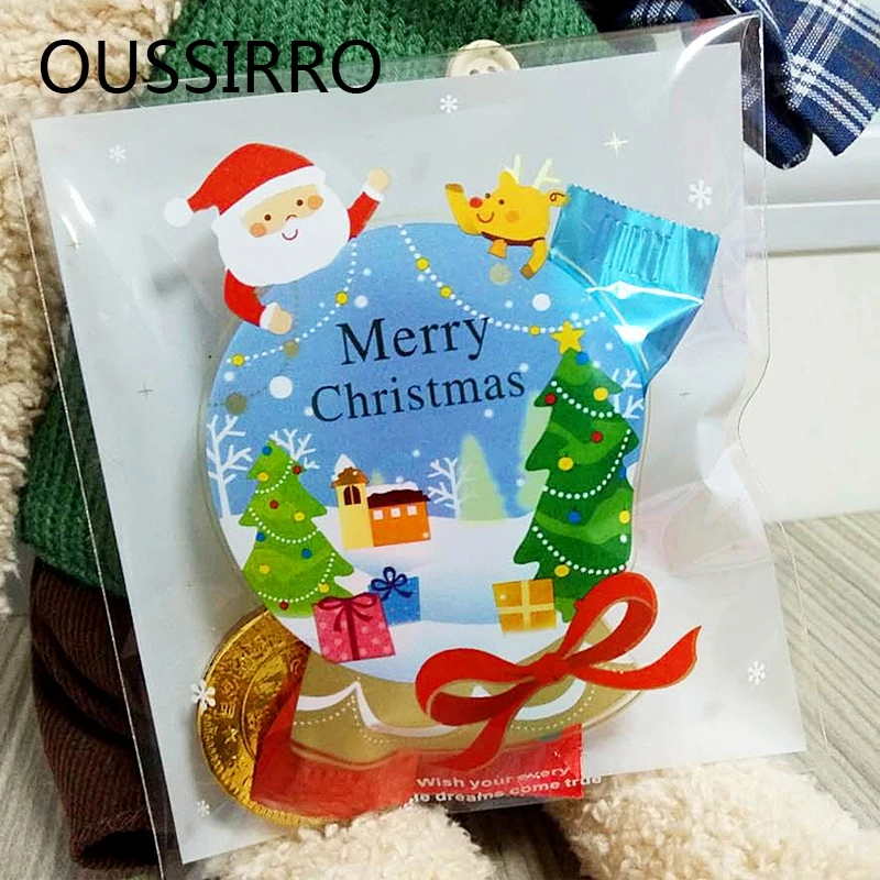 25PCS/Lot Mini Christmas Crystal Ball Kids Gift Holder Cookies Packaging Bags Wedding Bake Candy Jewelry Biscuit Plastic | Дом и сад