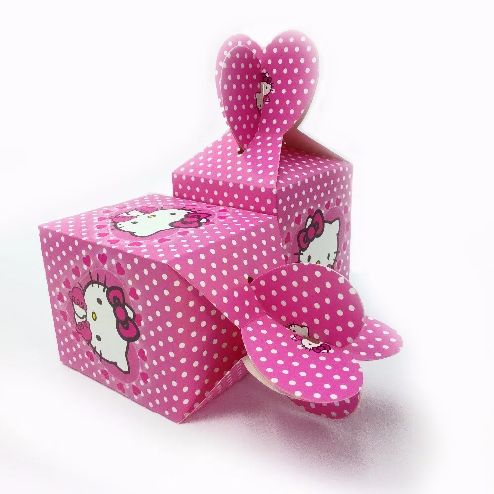 

6pcs set Hello Kitty Paper candy Box Cartoon Happy Birthday Decoration Theme Party Supplies Kids Girl Pink