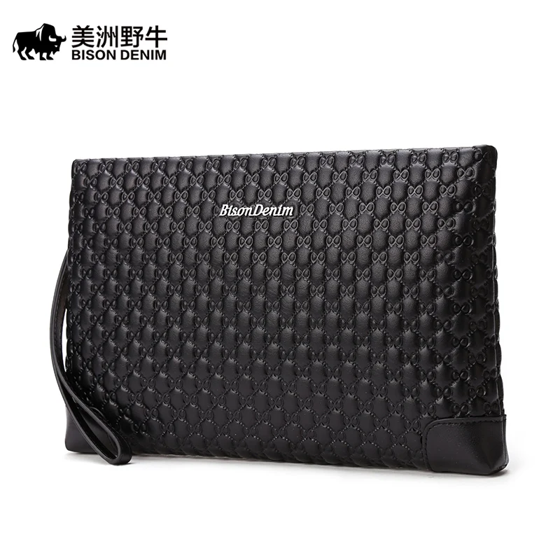 

Brand BISON DENIM High Quality Men Clutch Bag Genuine Leather Envelope Wallet Business Casual Large Capacity Men's Purse