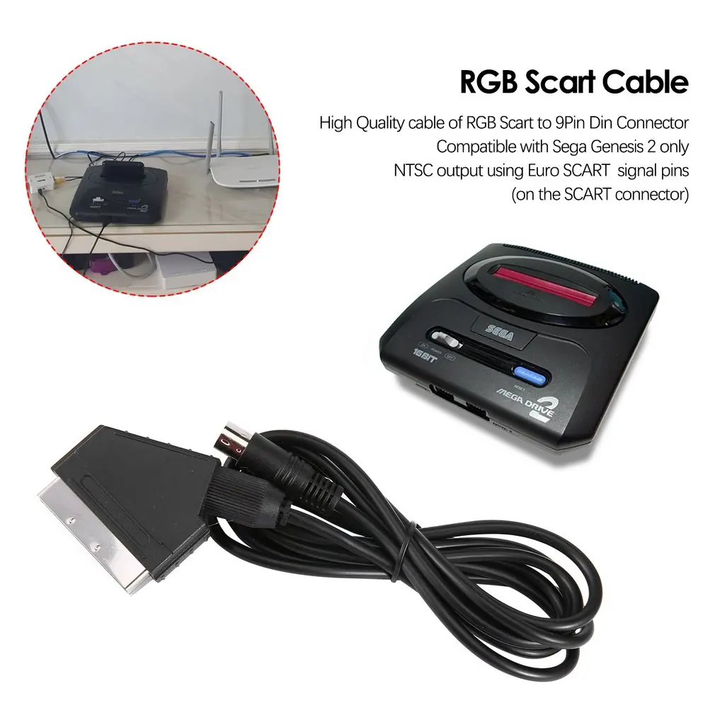 

1.8M/6FT EU version V-pin Scart cable RGB AV Cables PAL For Sega Genesis 2 Mega Drive MD 2 High quality