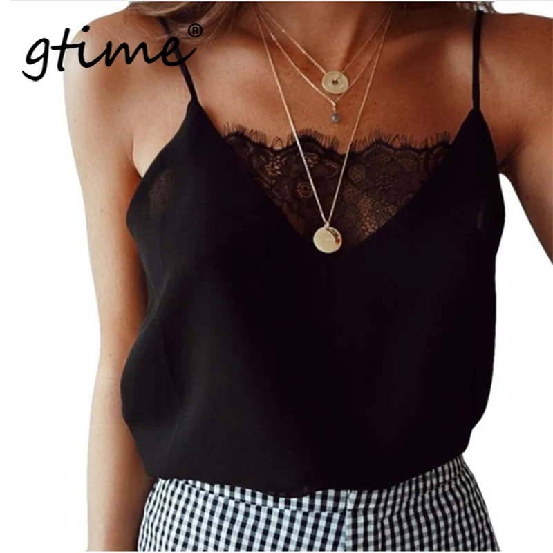 

Gtime Dropshipping Women Blouse Tee Lace Vest Summer Sexy Vest Fashion Camisole Crop Top Sleeveless T-Shirt Tank YJY024
