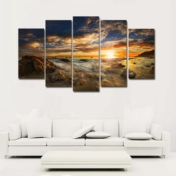 

5 Panels Canvas Art Printed on Canvas American Coast Seascape Stone Picture Home Decor for Living Room Canvas Poster And Prints