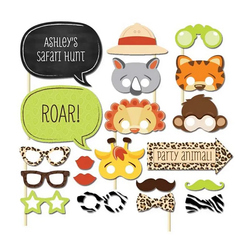 

Set of 20 Fun Safari Jungle Animal Photo Booth Props on A Stick Baby Shower Kids First Birthday Party Decoration Centerpieces