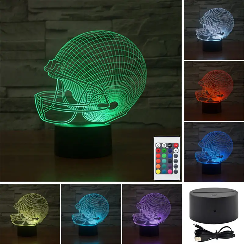 

AUCD Remote Football Helmet Colorful Sport Patterns Acrylic Touch Table Lights Home Art Decor 3D Visual USB LED Desk LampsTD58