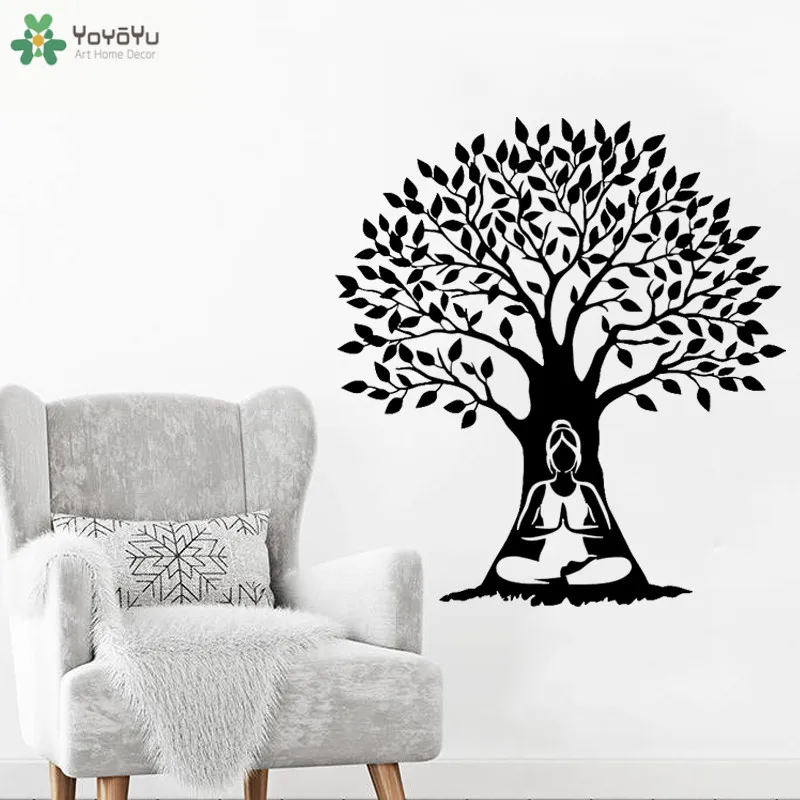

YOYOYU Wall Decal Meditation Woman Tree Vinyl Wall Sticker Modern Yoga Studio Logo Decoration Art Mural Gift Indian Decor CT721