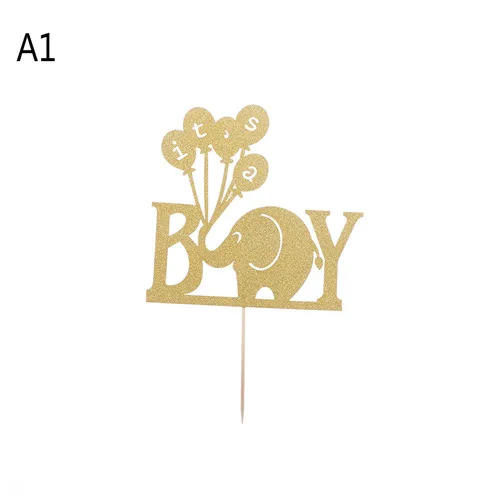 Sliver/Gold Elephant Its a Boy Girl Cake Topper Baby Shower Party Decorations Favors Baptism Glitter Paper Babyshower Supplies|sliver f|decorative
